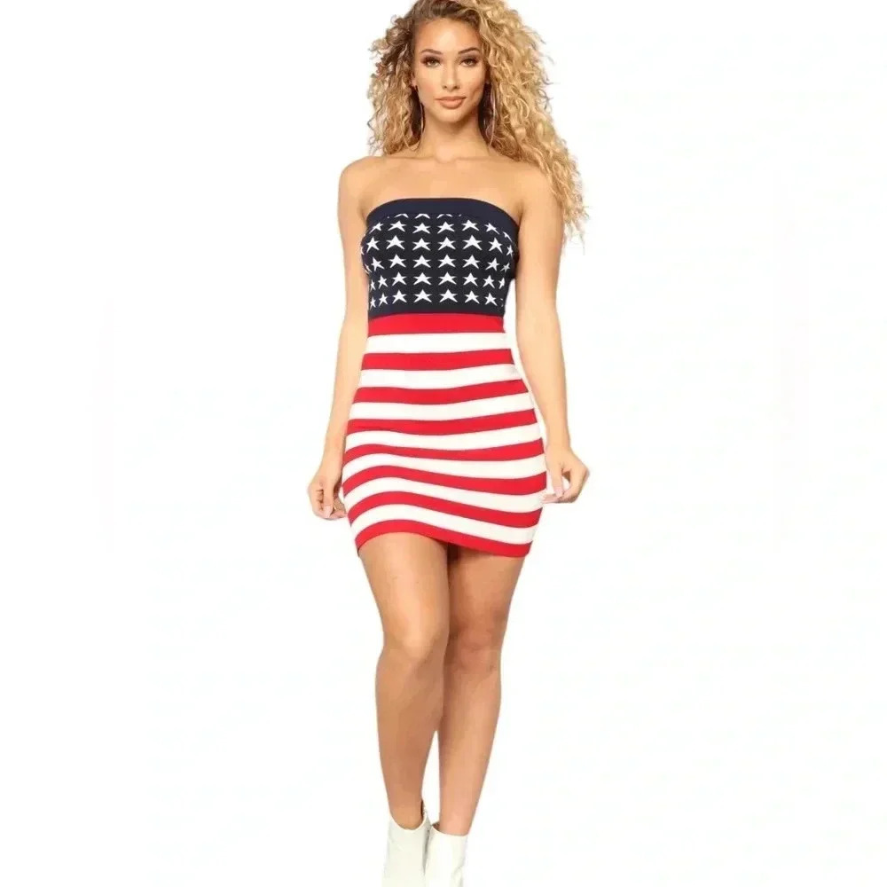 American Flag Women Casual Fashion Print Dresses for Women Summer Top M. #312